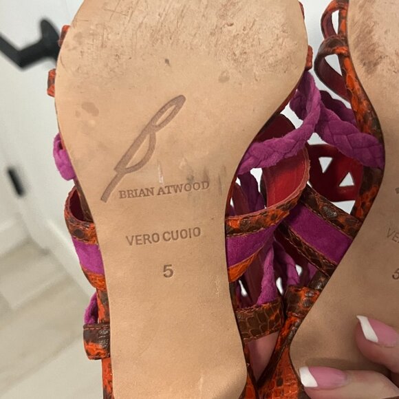 Brian Atwood Leather Braided Snake Print Gladiator Heels Size 5 - Picture 5 of 5
